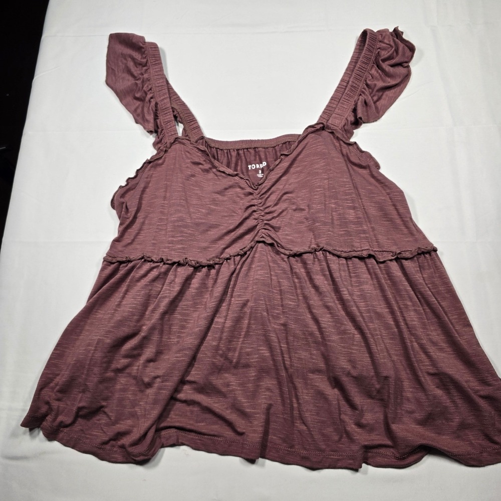 Boho cottagecore Torrid Women Plus Size 2 Mauve Babydoll Ruffle Tank Top Ruched